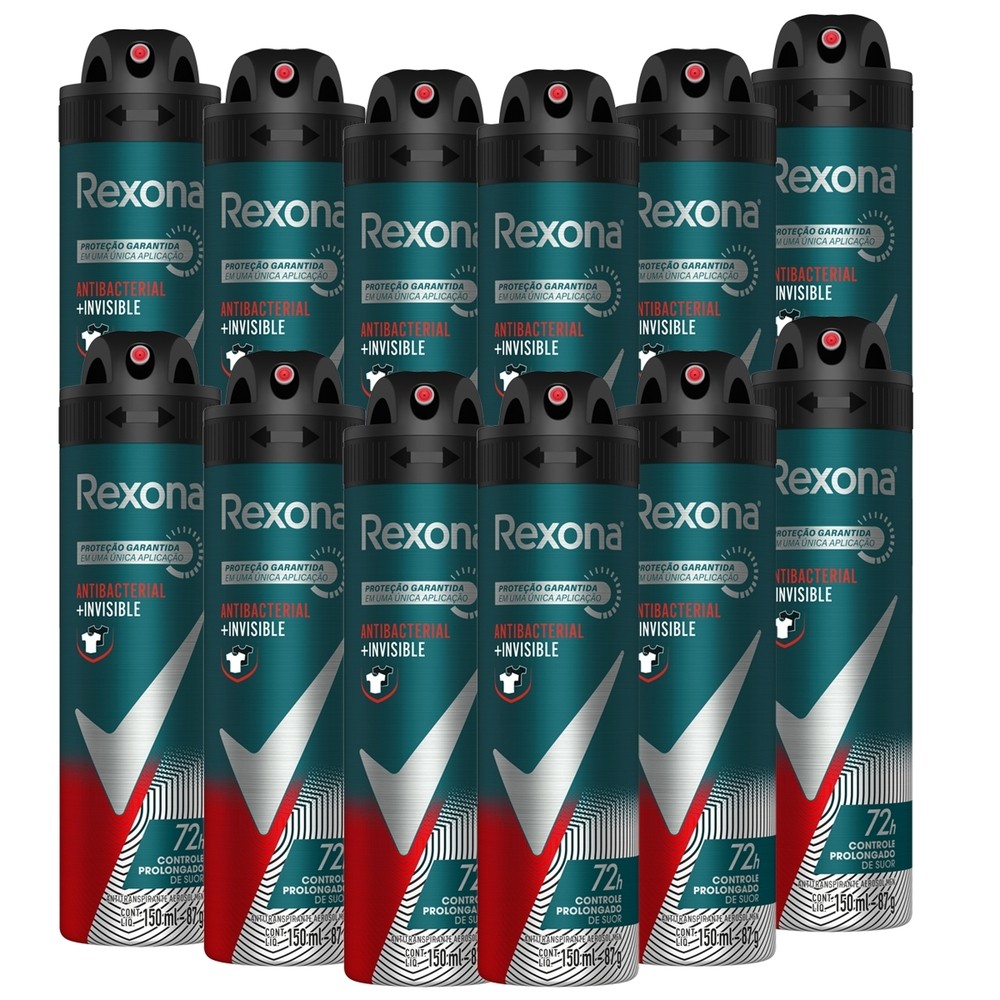 Kit 12 und Desod Aero Rexona Invisible Antibacterial 150ml em Oferta na Shopee
