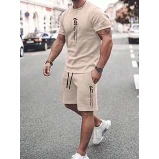 Conjunto Casual de Verão, Camiseta com Estampa de Letra e Shorts, Conjunto de Shorts Masculino, Conjunto Masculino