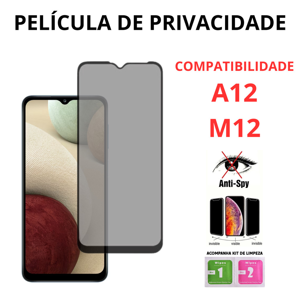Película de Privacidade Vidro 3D Para Samsung Galaxy A12 / M12 em Oferta na Shopee