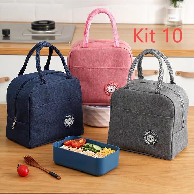 Kit 10 Bolsa Térmica Portátil Marmita Viagem Necessaire Lancheira Térmica