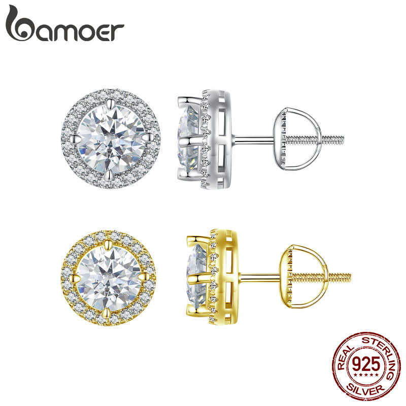 Brincos Bamoer 925 Sterling Sliver 1ct Moissanite Cor Dourada Joias Brilhantes Presentes Para Mulheres em Oferta na Shopee