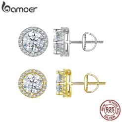 Brincos Bamoer 925 Sterling Sliver 1ct Moissanite Cor Dourada Joias Brilhantes Presentes Para Mulheres