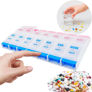 Porta Remédio Comprimidos Grande Separador Diário Semanal Organizador Cápsulas Estojo Com Botão em Oferta na Shopee