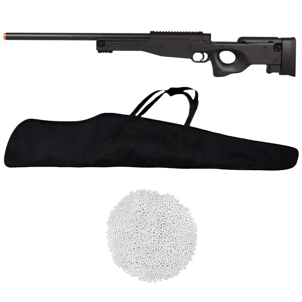 Kit Rifle Sniper AWP M59A AirSoft Spring 6mm Preta - Double Eagle + Capa + 2000 Esferas 0.12g