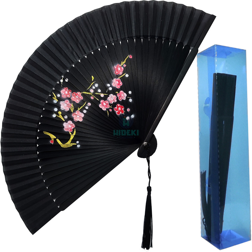 Leque de Mao 21cm Premium com Pingente Tassel Pompom