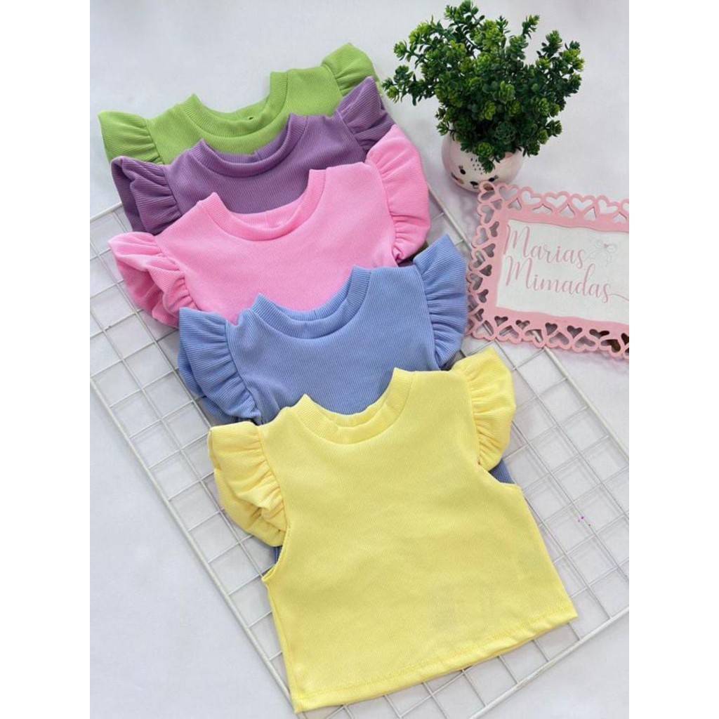 Blusa Babado Infantil Manga Blusinha Fashion Bloguerinha Casual Dia a Dia Verão 2025