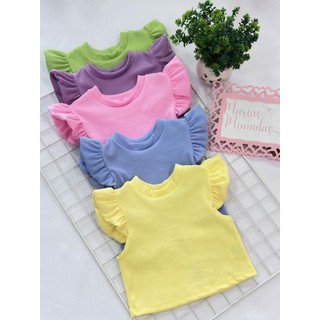 Blusa Babado Infantil Manga Blusinha Fashion Bloguerinha Casual Dia a Dia Verão 2025