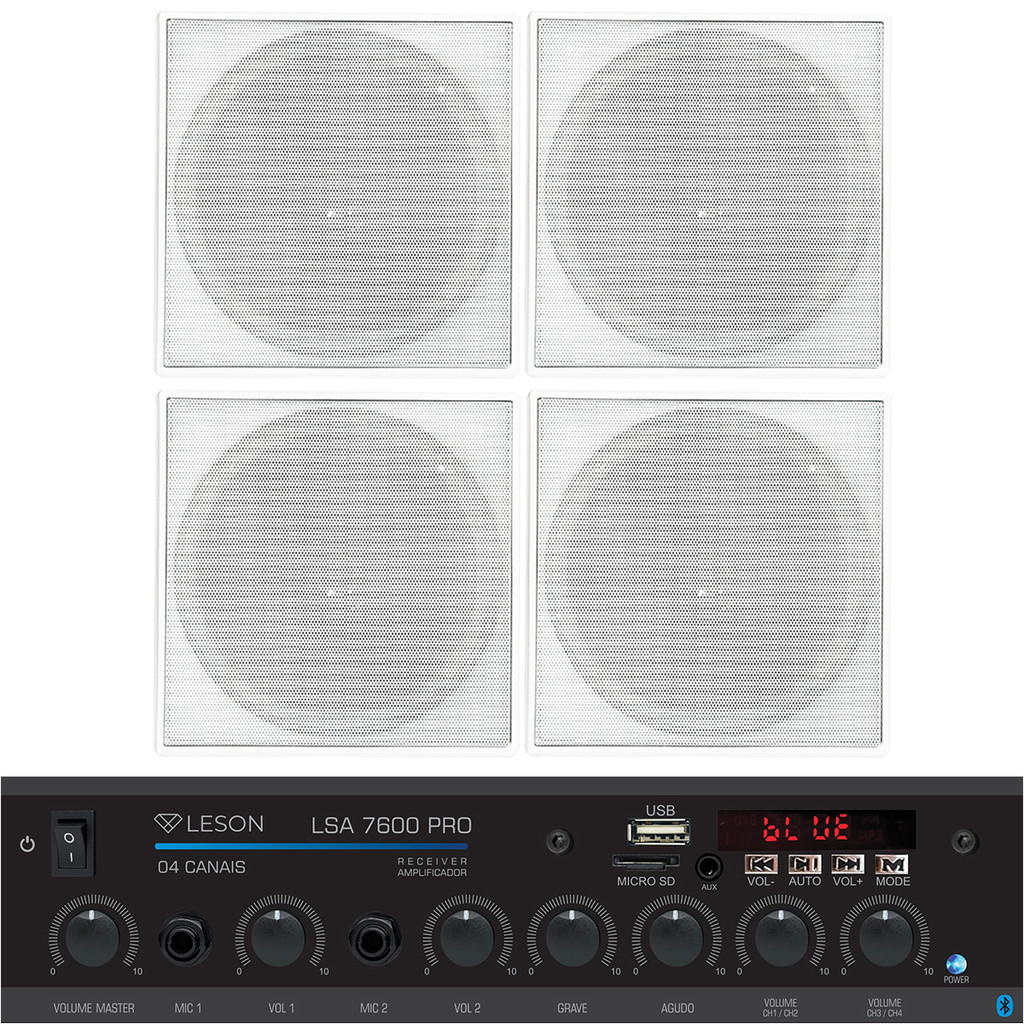 Amplificador Som Bt 120Wrms Lsa7600 + 4 Caixas Teto 70W Quad em Oferta na Shopee