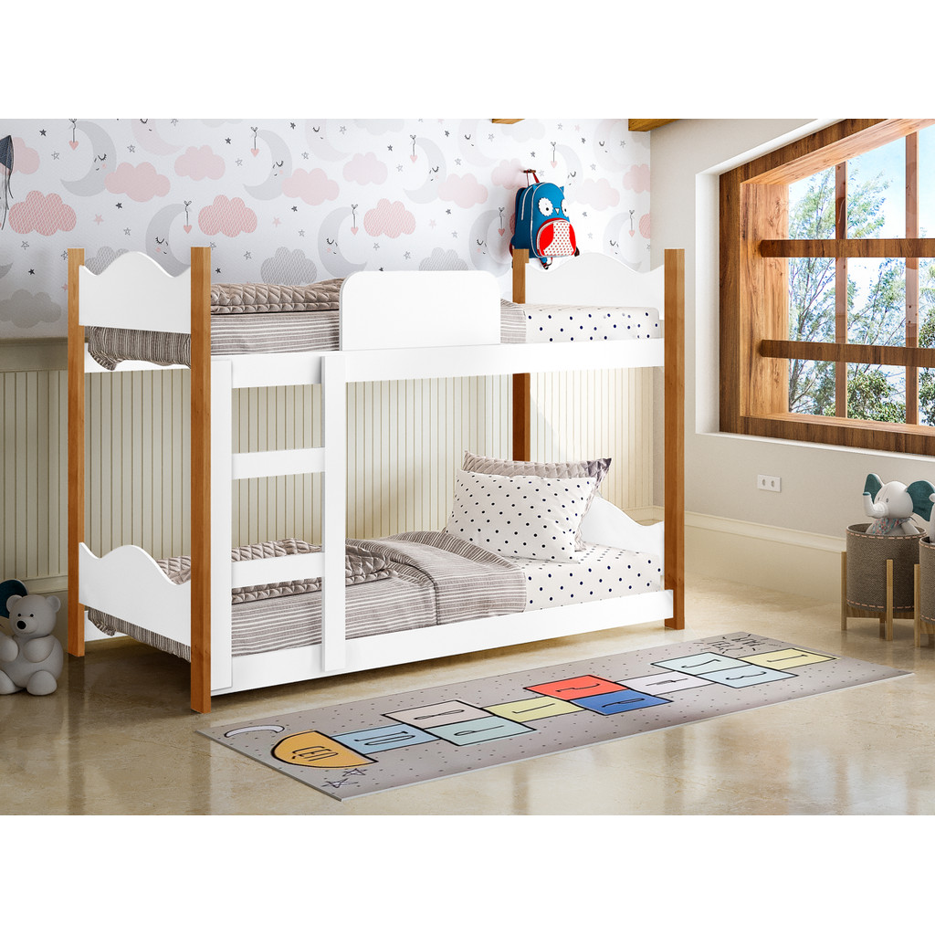 Mini Beliche Infantil Encanto Estrutura MDF Branco/Nature Quarto Criança - AV