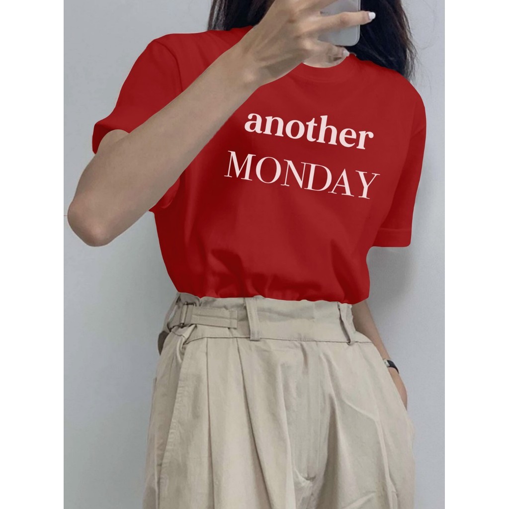 Camiseta Oversized Vermelho Estampa Feminina Aesthetic Another Monday Old School Life Style Moderna