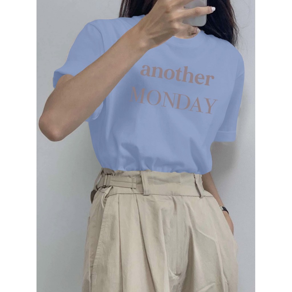 Camiseta Azul Feminina Oversized Estampado Another Monday Aesthetic Life Style Blusa Larga Streetwer