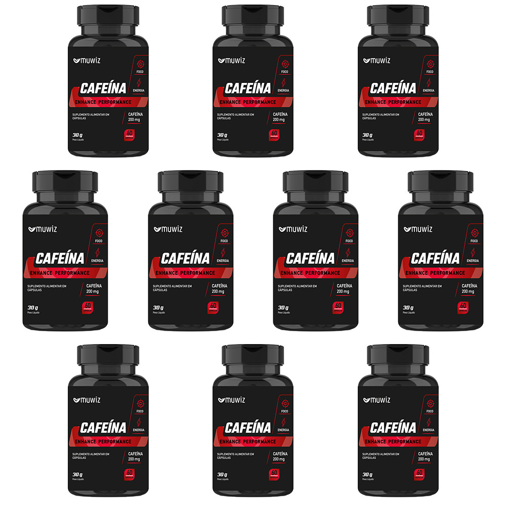 CAFEINA EM CAPSULA DE CAFEÍNA 200MG PURA PERFORMANCE 60 CAPS MUWIZ KIT 10