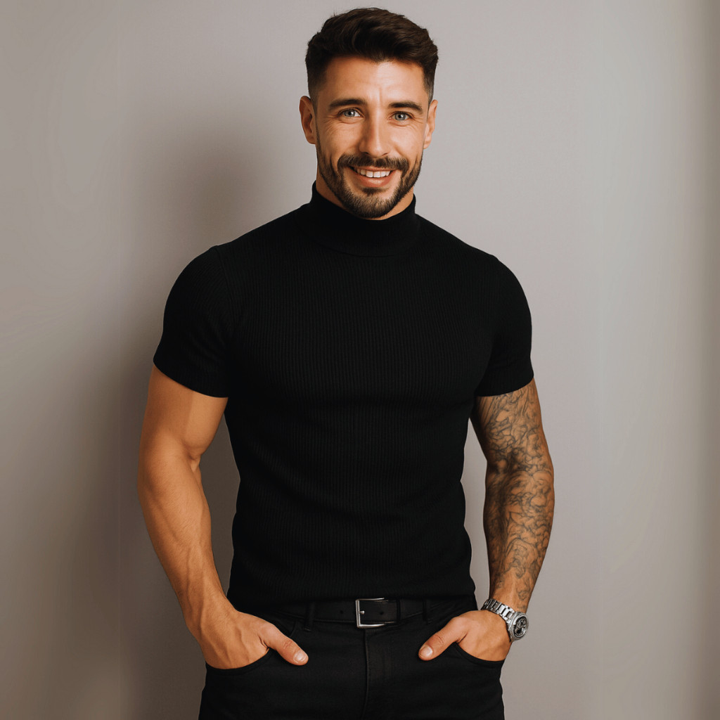 Camiseta Gola Média Alta Old money Masculina Canelada Camisa Gola Média Estilo Old Money Alfaiataria e Esporte Fino