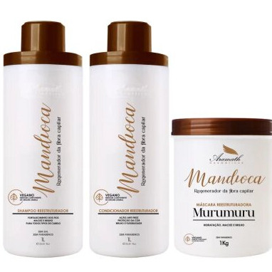 Kit Shampoo, Condicionador  E Mascara Mandioca Aramath 1l Profissional (Nova Embalagem)