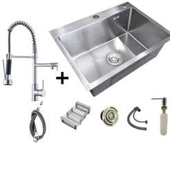 60x45/75X45 Cuba para cozinha gourmet pia aço inox com Torneira e acessórios