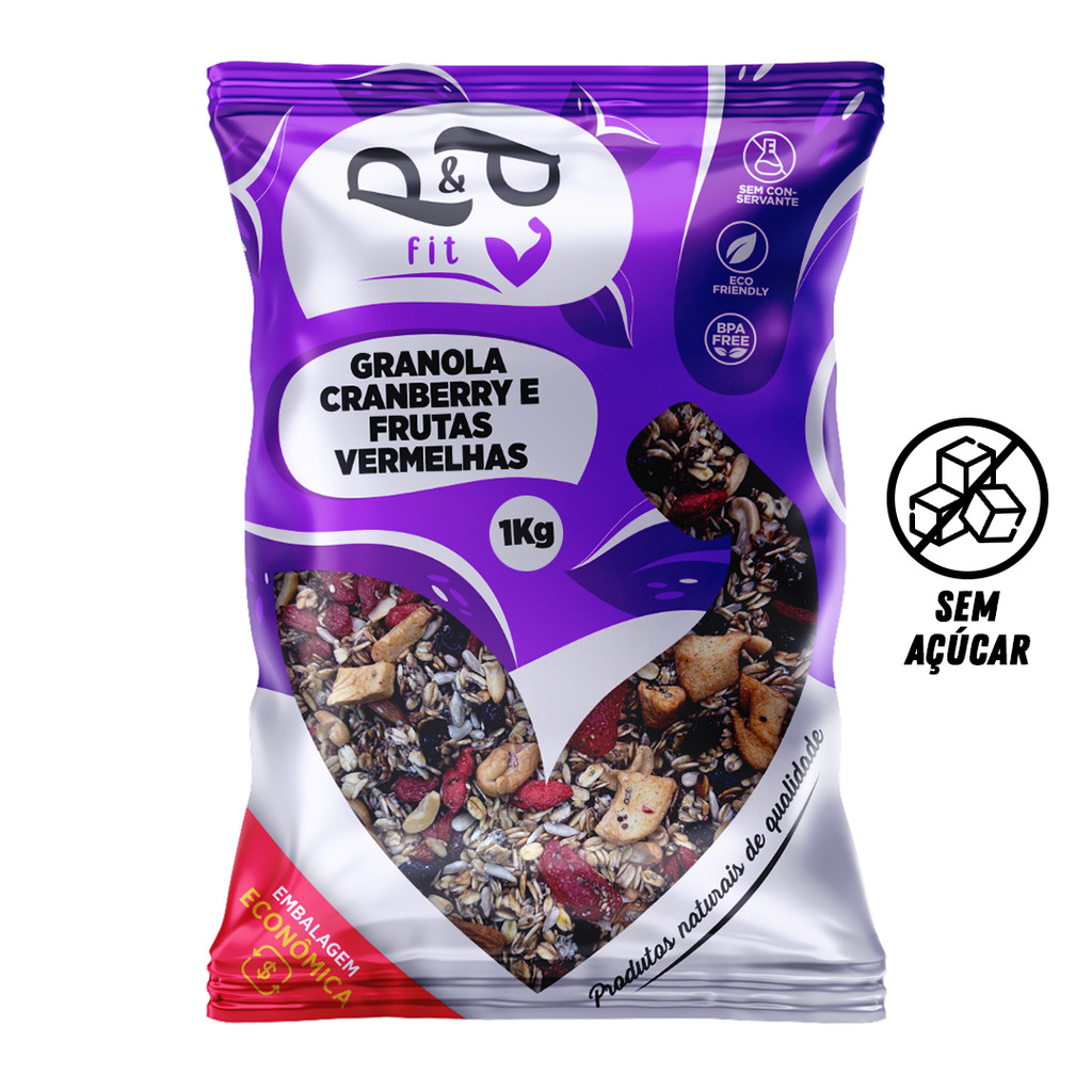 Granola Cranberry e Frutas Vermelhas Sem Açúcar 1kg - P&P em Oferta na Shopee