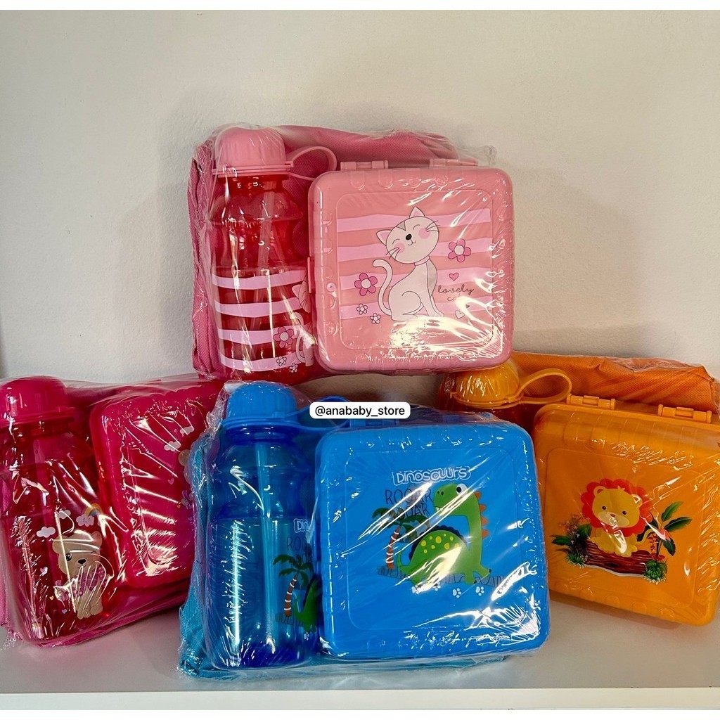 KIT ALIMENTACAO / PAPINHA VIAGEM MARMITA DE PLASTICO COM COLHER + TAMPA + GARRAFA SQUEEZE E BOLSA TERMICA