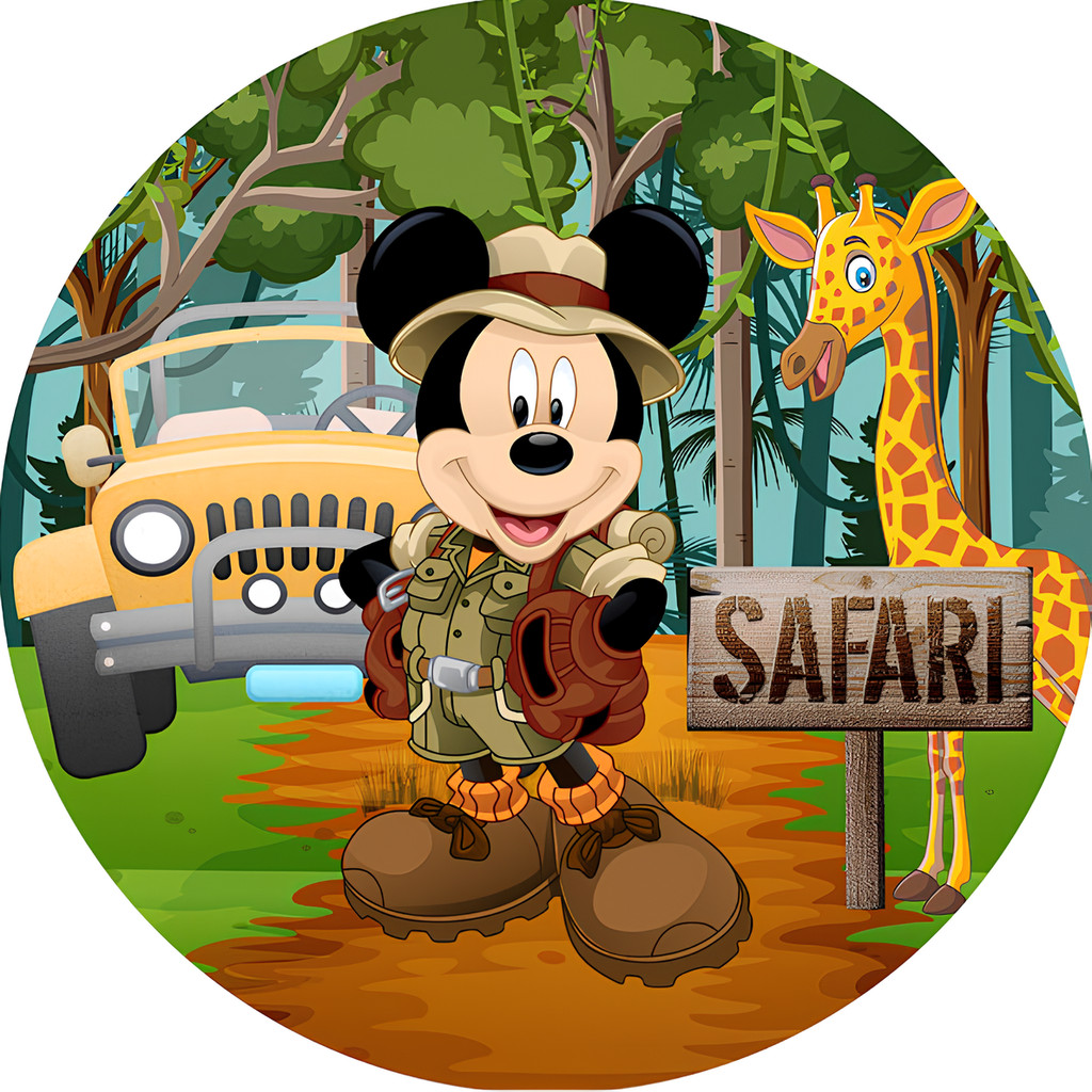 Capa Para Painel Festa Mickey Safari Mouse Desenho Infantil Redondo Tecido Sublimado 1,50x1,50 e 50x50cm Vários Modelos em Oferta na Shopee