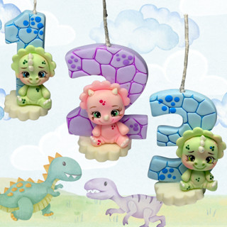 Vela de Aniversário Dino Baby Menina Menino Dinossauro Lilas e Azul Biscuit Temática Infantiil em Oferta na Shopee