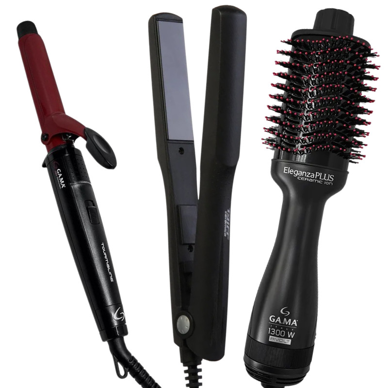 Kit Chapinha Prancha TAIFF Alisadora + Escova Secador 1300W + Modelador de Cachos GAMA