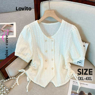 Lovito Blusa Casual Plus Size Lisa com Cordão Franzido para Mulheres LNE38488 (Branco) em Oferta na Shopee