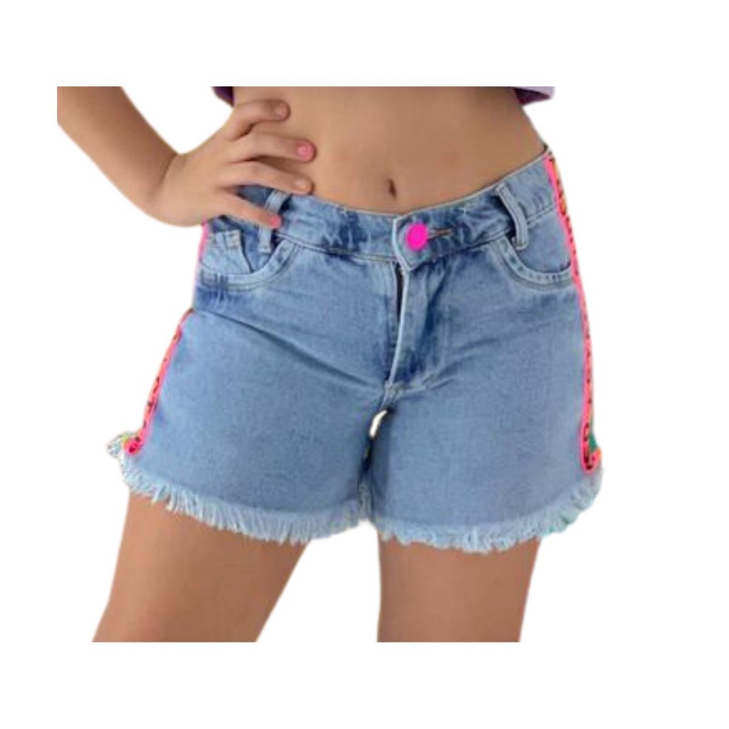 Short Jeans Claro Infantil Menina Juvenil Criança Passeio Aniversário Presente Férias Festa Verão