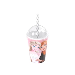 Copo Shake Plástico 280ml com Tampa e Canudo Frozen Plasutil