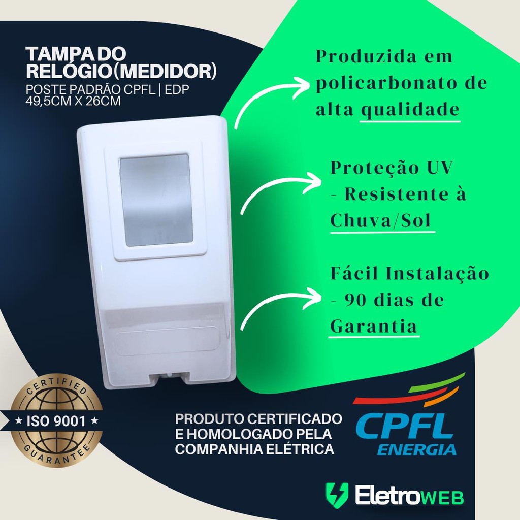 Tampa  Relógio medidor 49,5x26(AxL) Poste Padrão Cpfl Branca