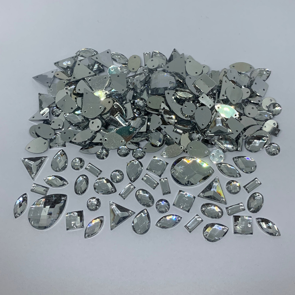 Chaton Acrílico Com Furo Cristal Prata Costura Pacote Mix Com 50 Gramas em Oferta na Shopee