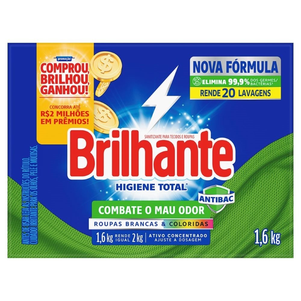 Sabão em Pó Brilhante Higiene Total Caixa 1,6kg - Embalagem com 9 Unidades em Oferta na Shopee