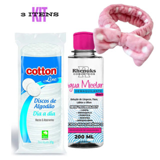 Kit Água Micelar Demaquilante 5 em 1 Limpa Rhenuks + Algodão Disco Cotton Line 37g + Faixa Make em Oferta na Shopee
