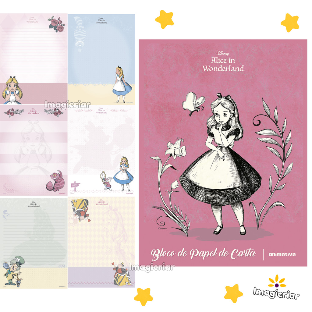 Bloco de Carta Alice no País das Maravilhas Disney Animativa | Papel de Carta, Papéis de Carta