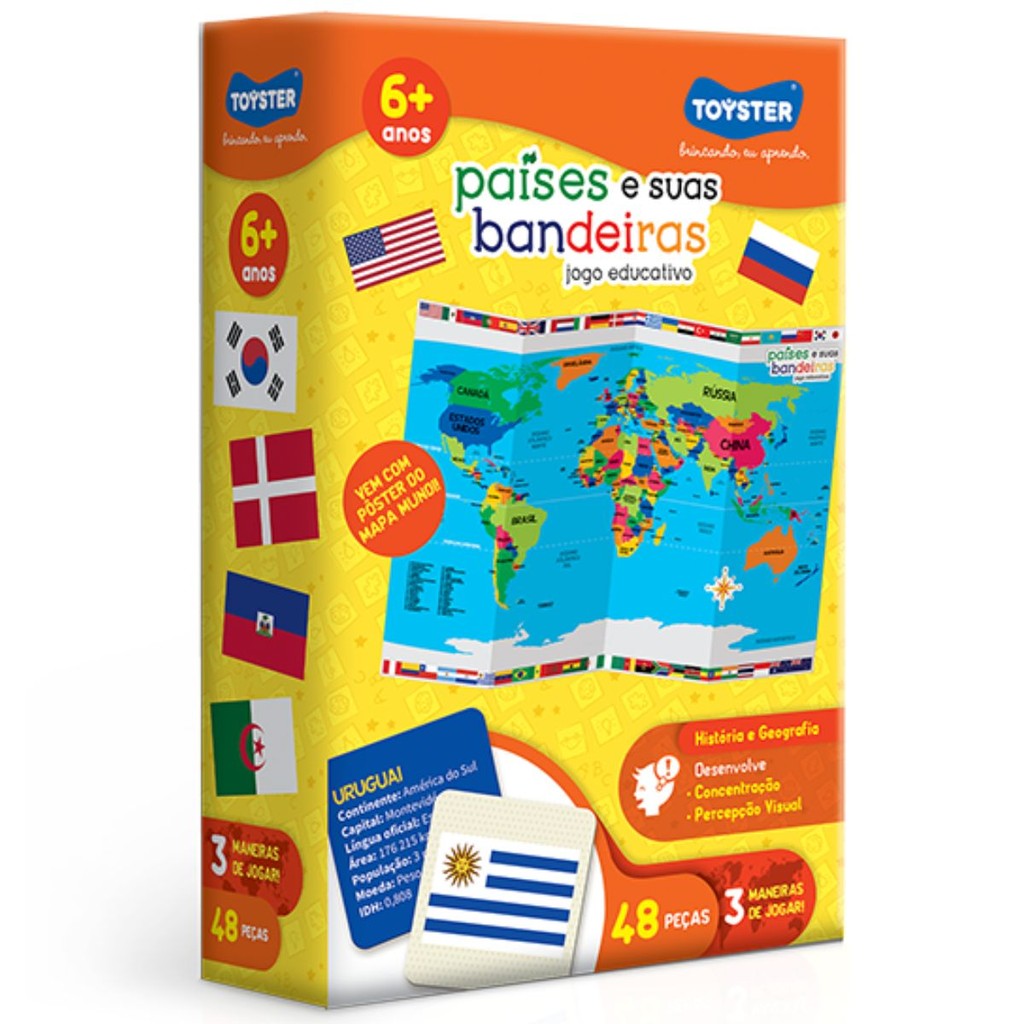 Jogo Educativo Países e Suas Bandeiras 3019 - Toyster em Oferta na Shopee