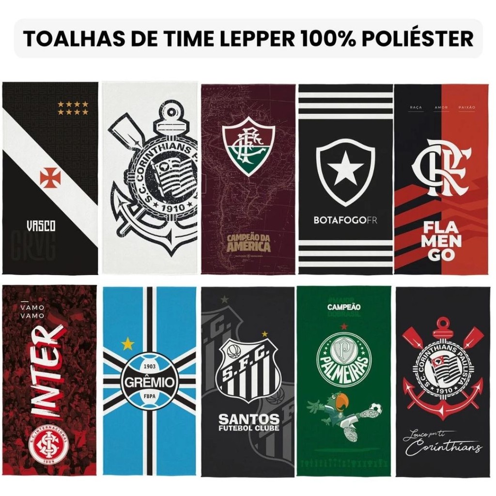 Toalhas de Time Lepper Banho Praia Flamengo Fluminense Vasco Botafogo Palmeiras Corinthians Santos São Paulo