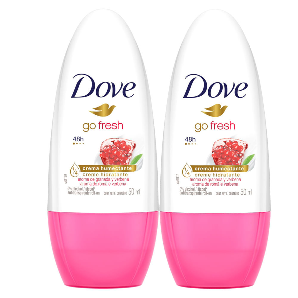 Kit 2 Desodorante Dove Go Fresh Romã e Verbena Roll-on Antitranspirante 50ml - Beauty