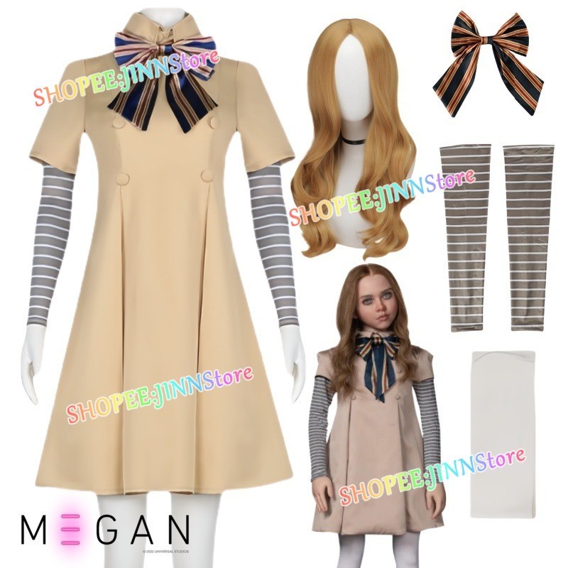 - JINN-Adulto/Criança M3GAN Cosplay Traje MEGAN Cos Vestido Uniformes Peruca Terno Festa De Halloween Carnaval Vestir-Se