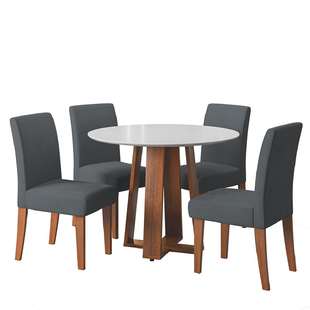 Conjunto Sala de Jantar Mesa Athenas Redonda 4 Cadeiras Trieste Madeirado/Grafite Dobuê em Oferta na Shopee