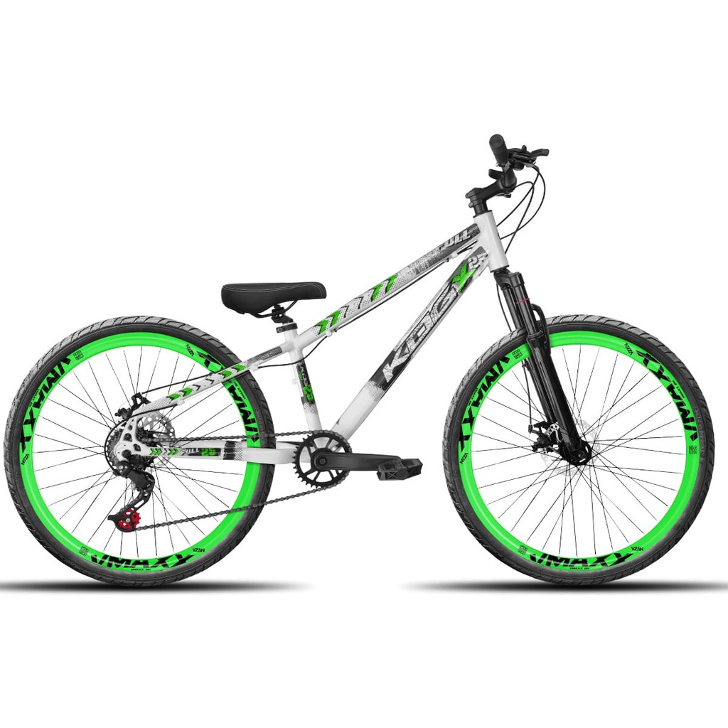 Bike KOG Freeride 7V Aro Flay 26 Disco Tipo Viking X25 Branco e Verde