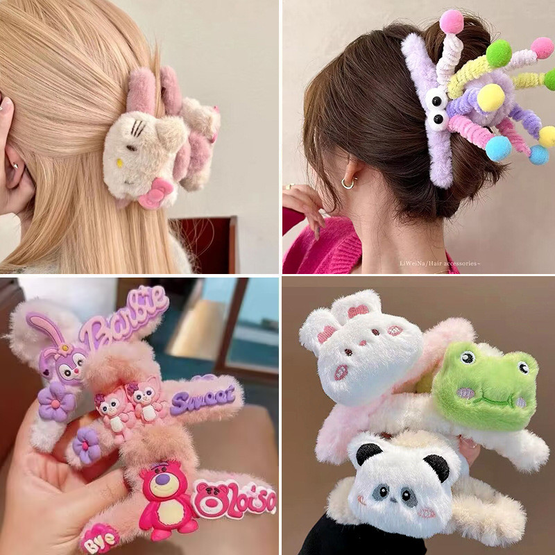 Plush cabelo grampo para meninas bonito cabelo grampo urso coelho cabelo tubarão grampo cabelo grampo grande clipe coca