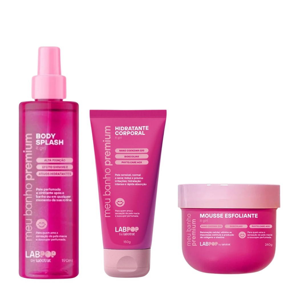 Kit Trio It Girl Esfoliante, Body Splash e Hidratante Rotina Completa de Bem-Estar Labotrat (LabPop)