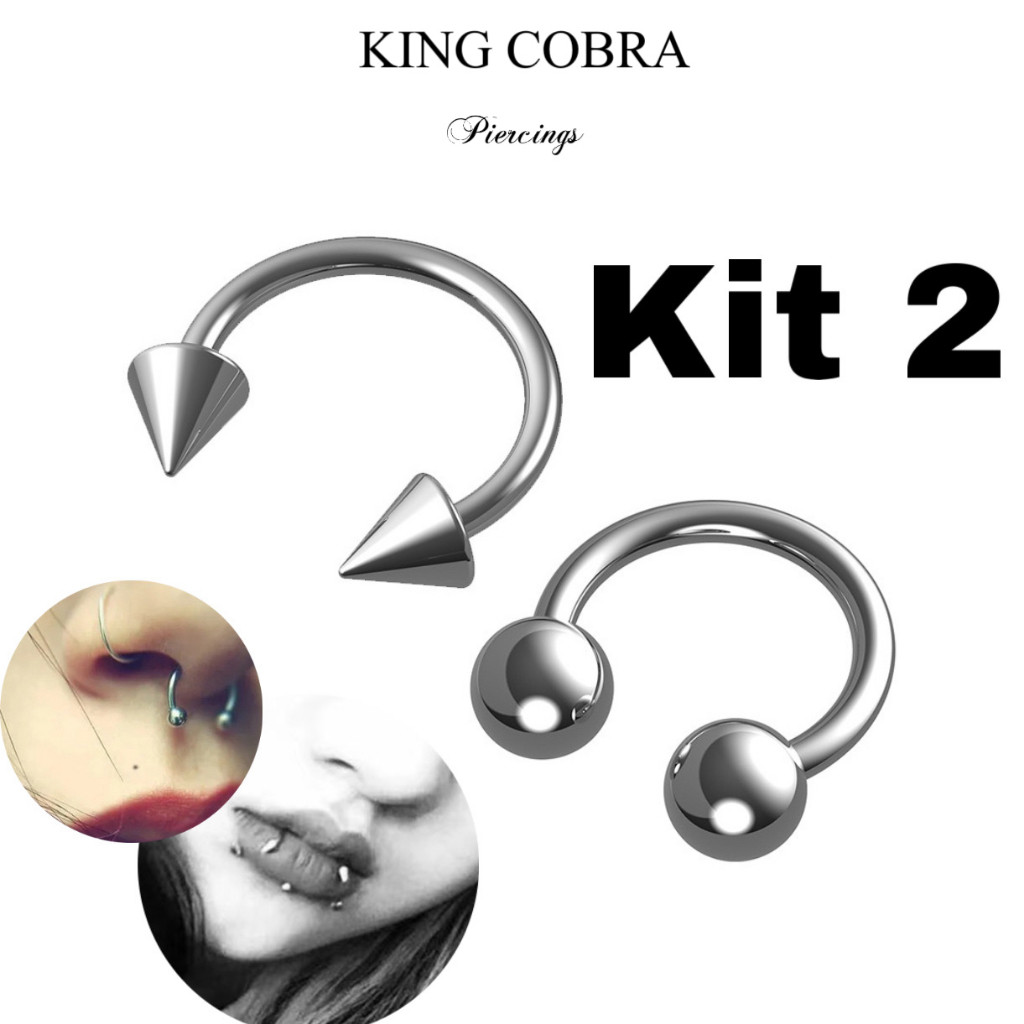 Kit 2 piercings: - Ferradura bolinha- Spike - 6/8/10/12mm Aço Cirugico Antialegico KA(C) em Oferta na Shopee