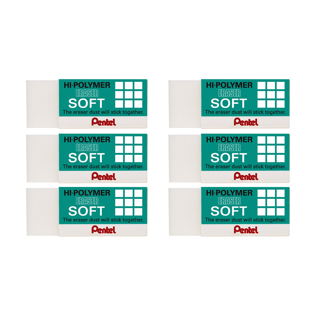 Borracha Pentel Hi-Polymer Eraser Soft Kit Com 6 Unidades