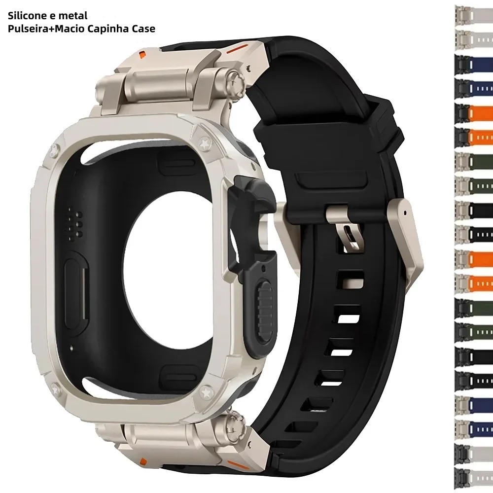 Luxo Silicone Pulseira+Macio Bumper Capinha Case Kit Para Apple Watch S10 46mm 4
