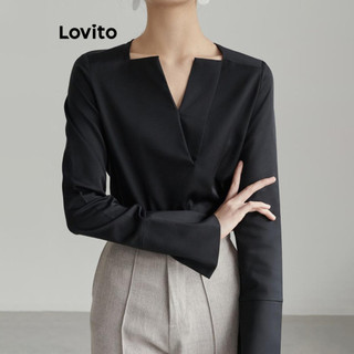 Lovito Blusa elegante lisa com decote em V para mulheres LNL63105 em Oferta na Shopee
