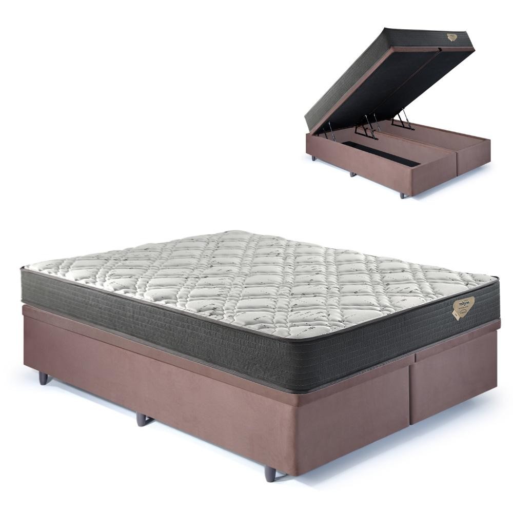 Box Baú Queen Suede Marrom 158x198 + Colchão Adapto Ecoflex