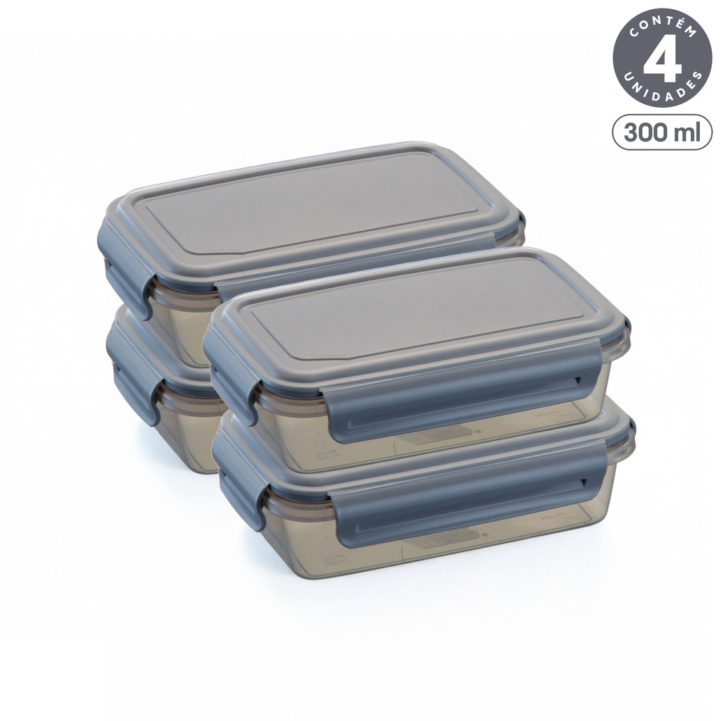 Kit 4 Potes Extra-pequenos Baixos Marmita SlimLock 300ml Plástico com Travas Translúcido Resistente em Oferta na Shopee