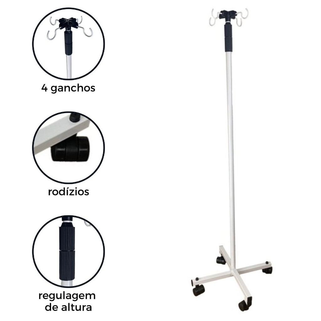 Suporte Para Soro Hospitalar Com Rodas e Regulagem de Altura