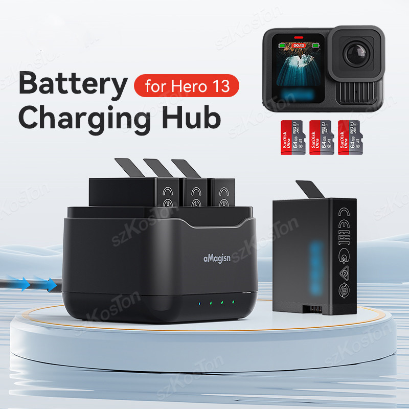 3 Slots Caixa De Carregamento Carregador Bateria Hub Para GoPro Hero 13 Doca Gerente Suporte 13 Câmera Acessórios