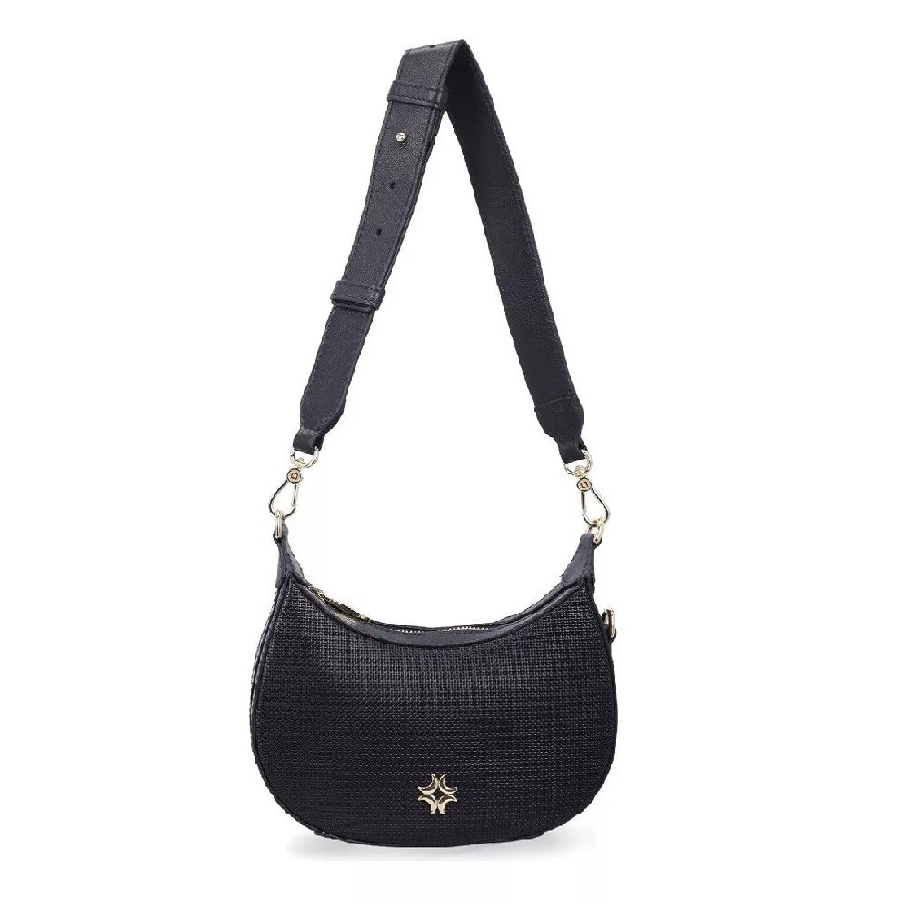 Bolsa Luz da Lua Couro Pequena Tramado Preto - 2000213