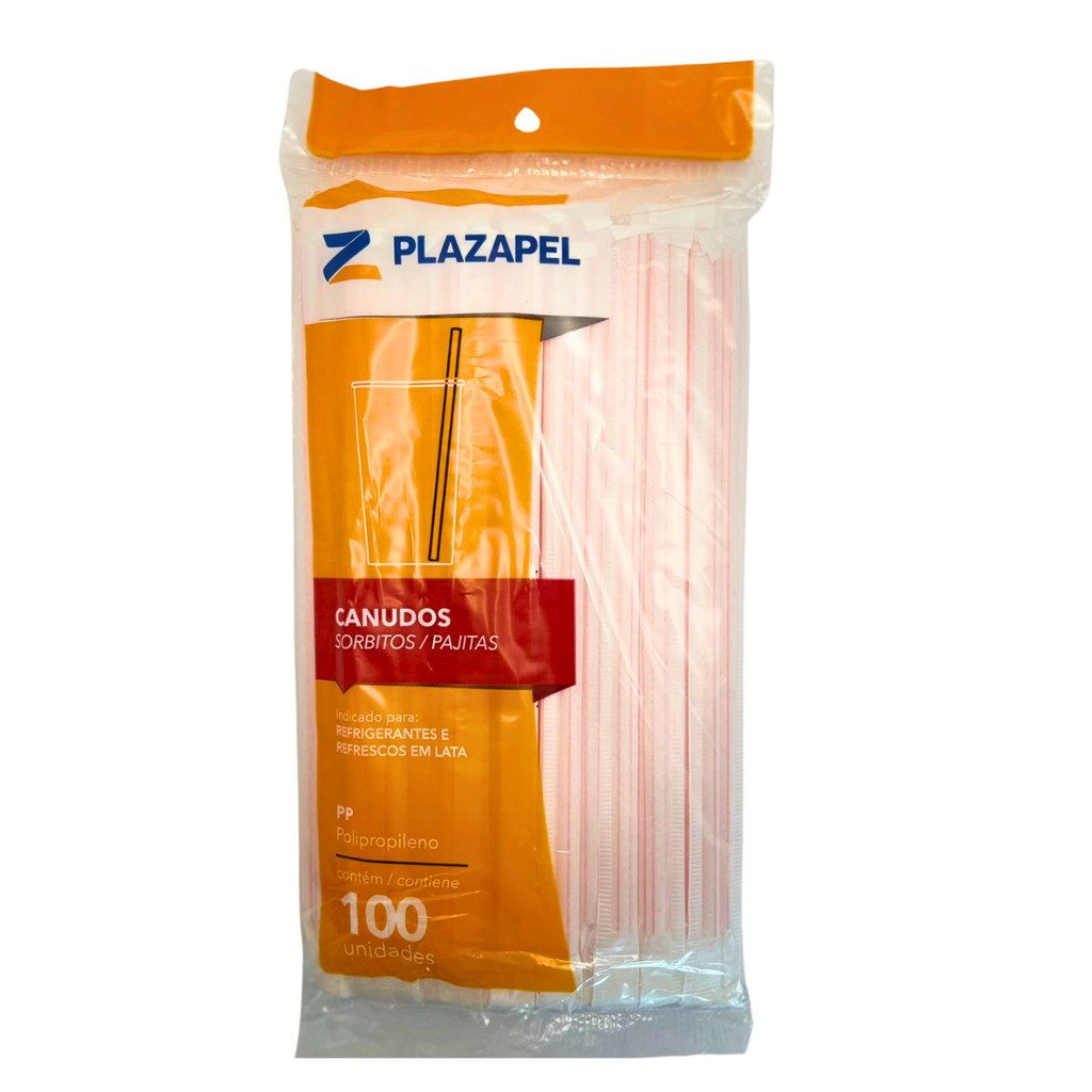 Canudo Listrado Plástico Descartável Embalado Sachê Festas Refri Refrescos PCT C/100un